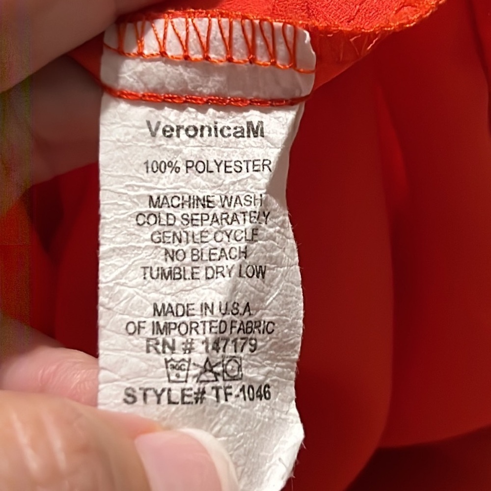 Veronica M. large blouse round neck 3/4 sleeve sheer orange polyester pre owned - Picture 4 of 8